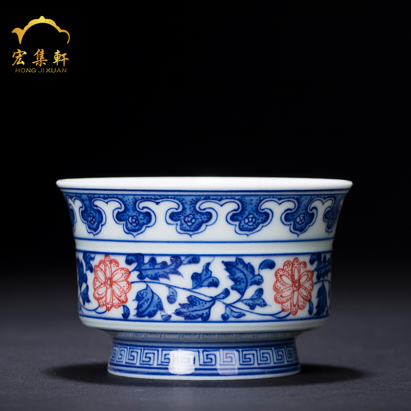 Jingdezhen ceramic teacups hand - made porcelain fragrance - smelling cup tie up branch lotus master single CPU personal hand tea youligong