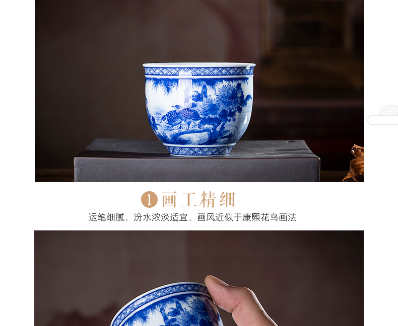 Jingdezhen blue and white enterprise bek integrated owner one cup tea set ceramic large teacups hand - made single cup sample tea cup cylinder cup