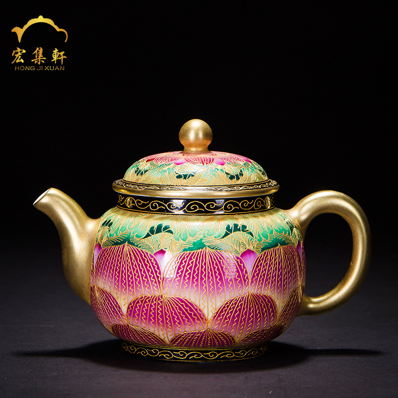 Teapot all hand kung fu tea set home tea exchanger with the ceramics jingdezhen wire inlay enamel color lotus little Teapot