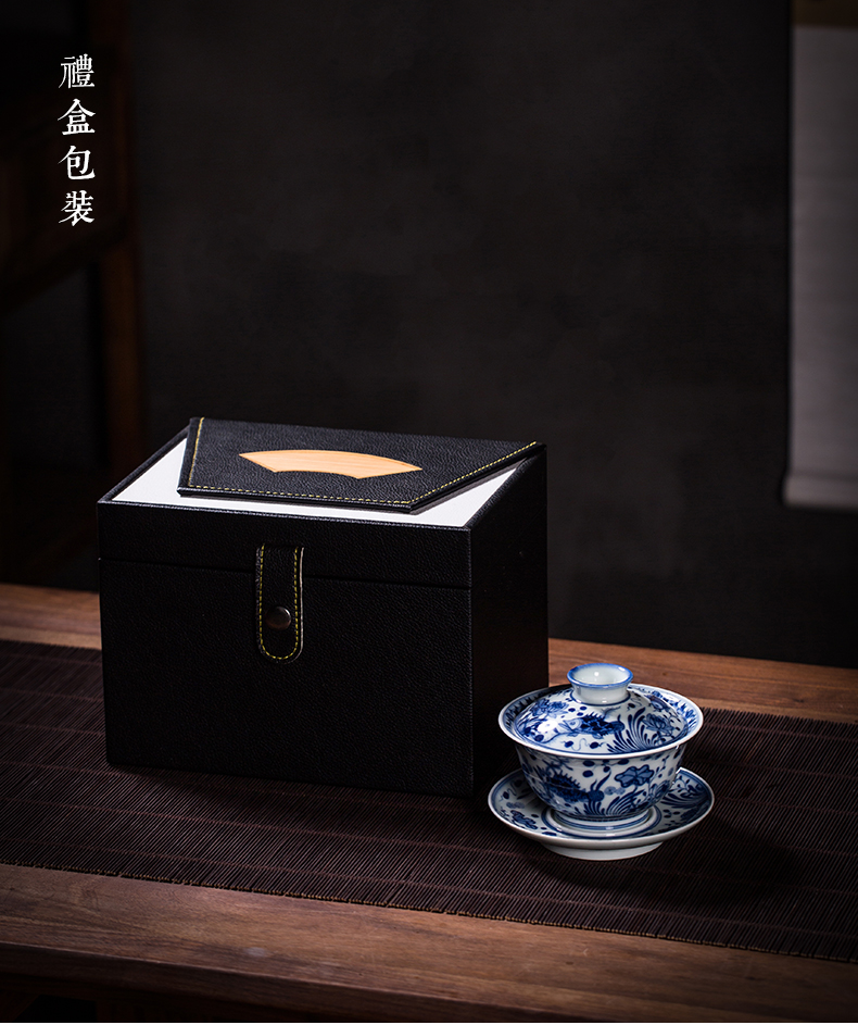 Jingdezhen blue and white only maintain three hand - made tureen tureen single cups of tea tureen algal lines make tea firewood fish bowl