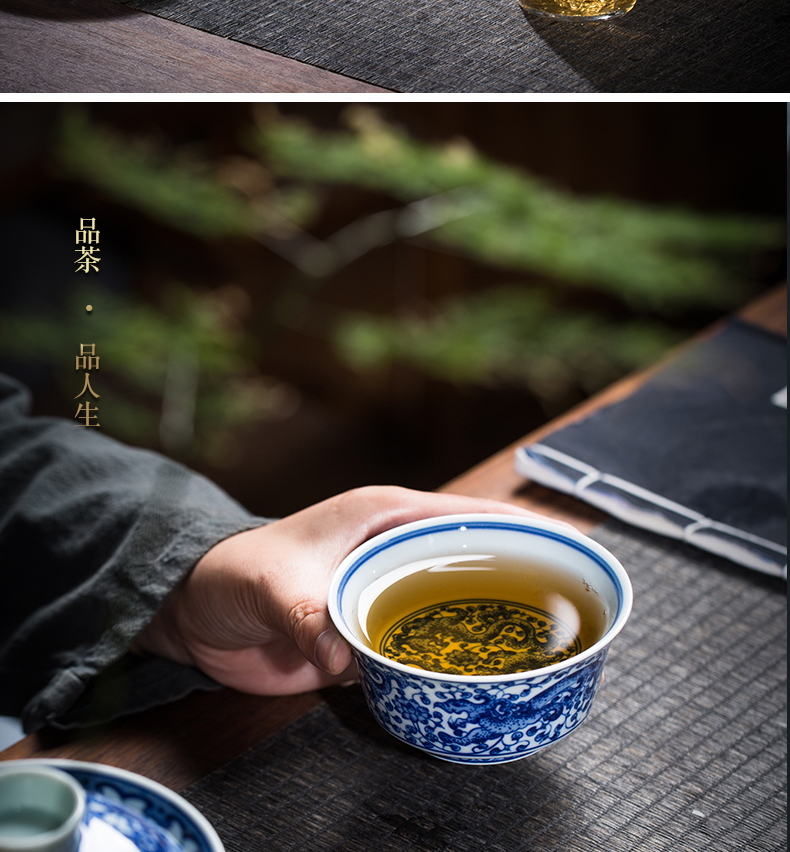 Hand made blue and white only three tureen large blue and white porcelain cups Chinese blue and white dragon wind restoring ancient ways people make tea bowl