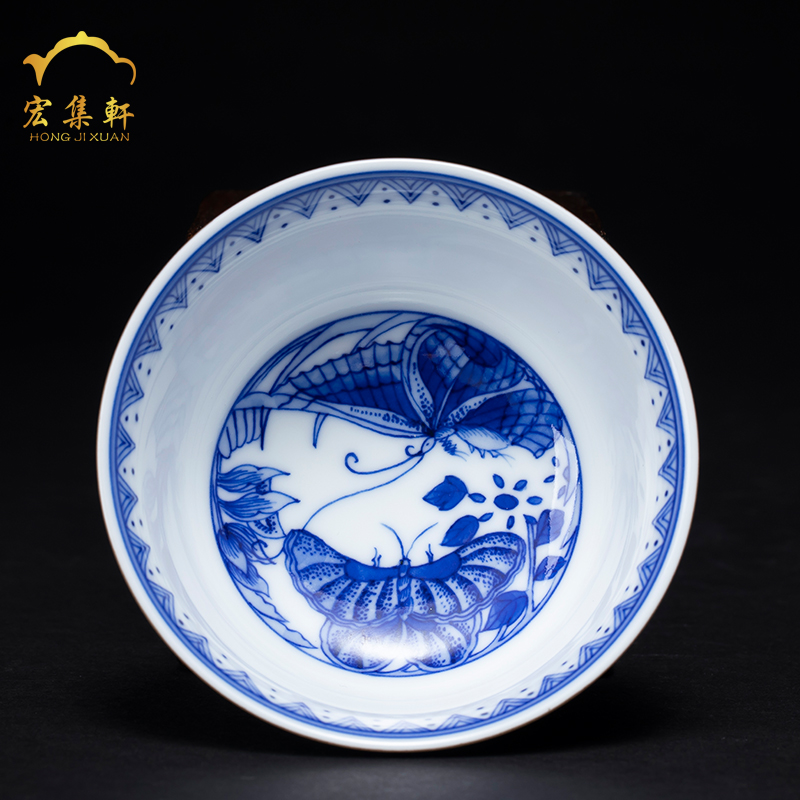 Jingdezhen tea kungfu tea set within the colored enamel cup blue butterfly masters cup single cup sample tea cup tea cup