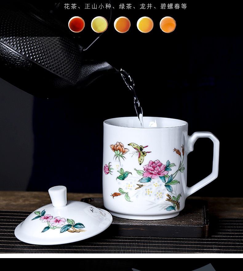 Jingdezhen ceramic hand - made pastel and exquisite tea cups with cover pure manual office home tea cups with cover