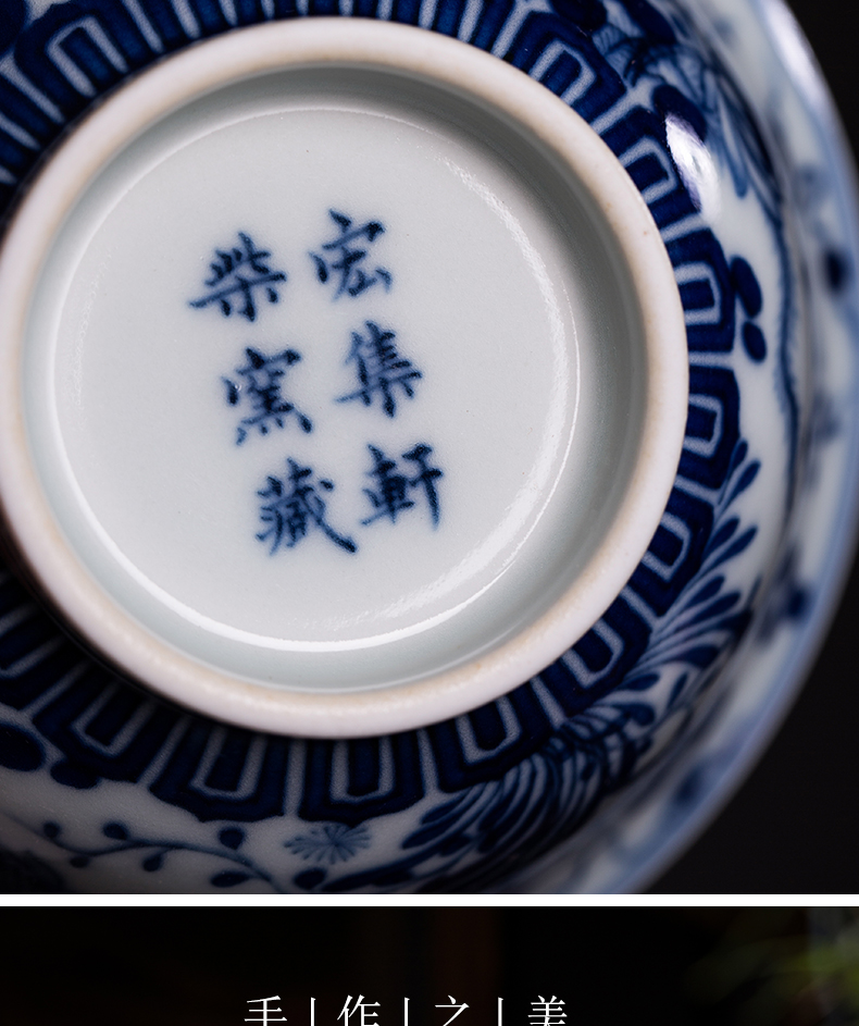 Jingdezhen blue and white only maintain three hand - made tureen tureen single cups of tea tureen algal lines make tea firewood fish bowl