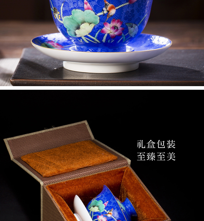 Jingdezhen ceramics tureen teacups hand - made pastel large three see kung fu tea cup to use manual pick flowers