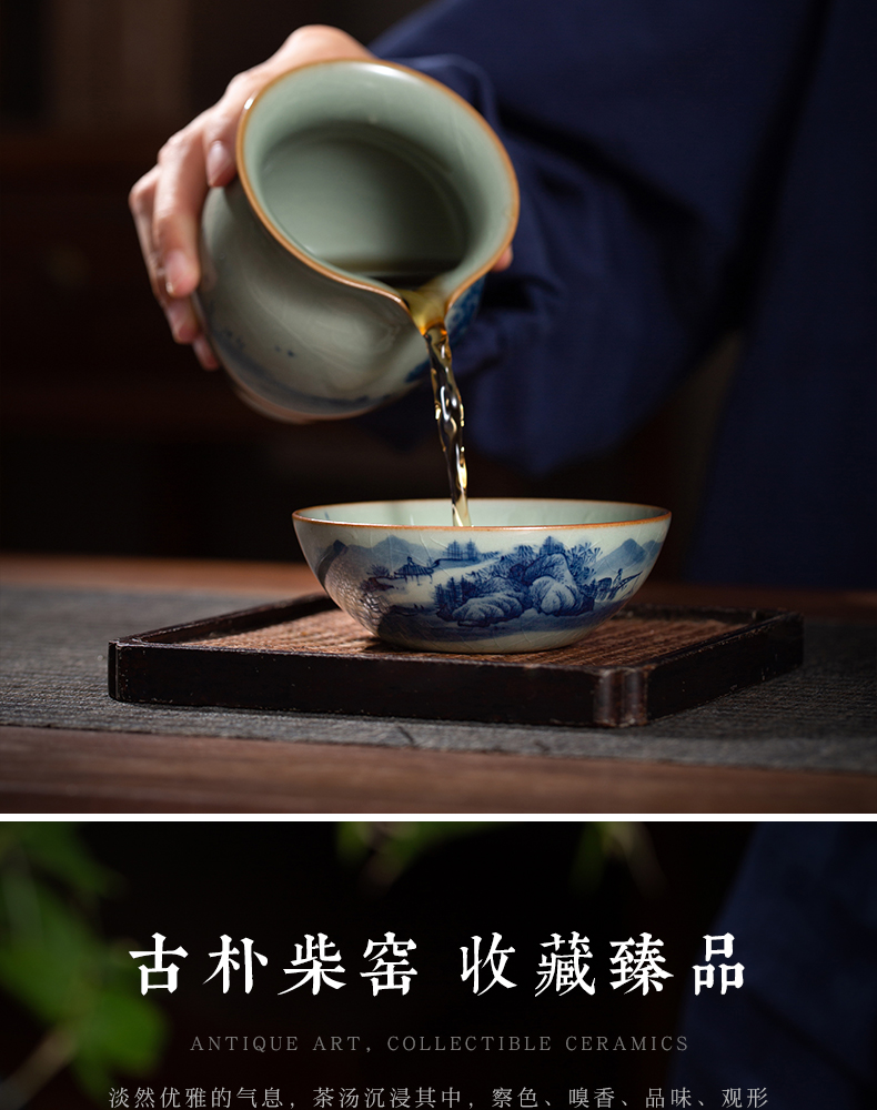 Blue and white hand old clay hat to maintain cup landscape kung fu tea master single CPU high - grade pu 'er cup small tea cups