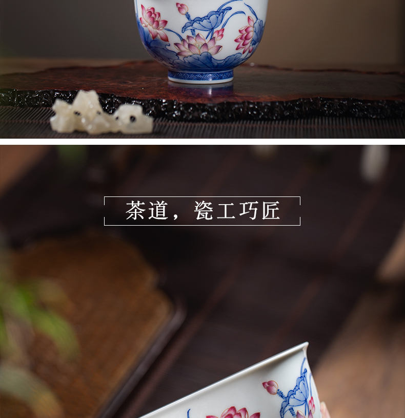 Colored enamel blue and white master cup personal special hand made lotus cup tea ceramic cups large - sized kung fu tea cups