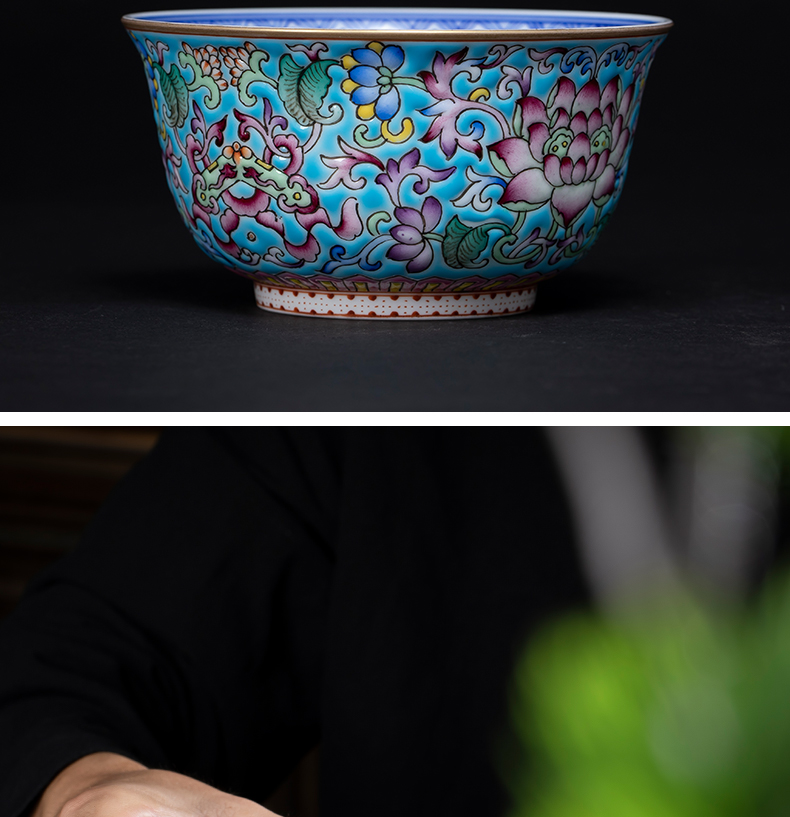 Jingdezhen tea kungfu tea set within the colored enamel cup blue butterfly masters cup single cup sample tea cup tea cup