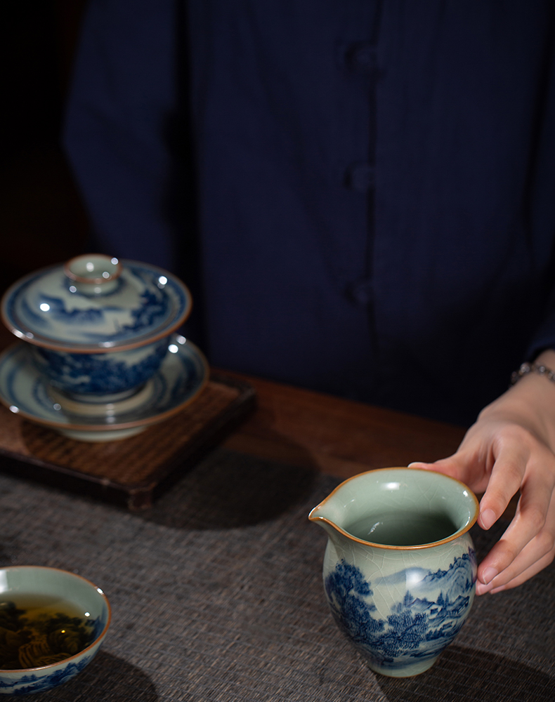 Blue and white maintain landscape old clay ceramic fair keller hand - made the start points of tea ware cup manual of jingdezhen tea service