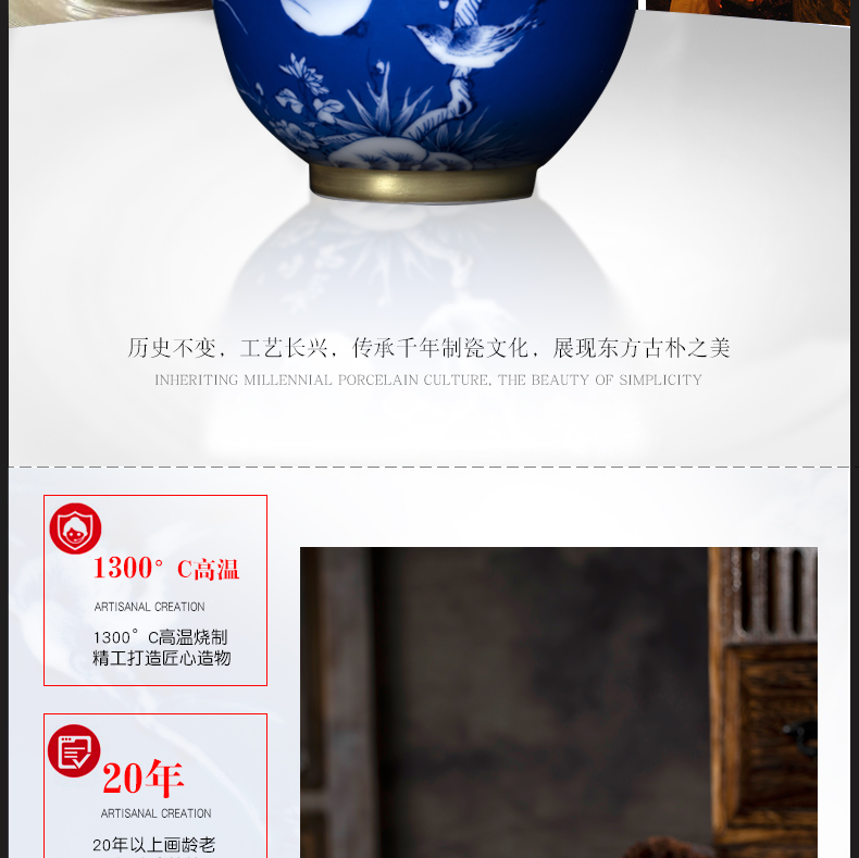 Blue pay-per-tweet kung fu tea bowl cups master cup of jingdezhen ceramic checking sample tea cup noggin single CPU