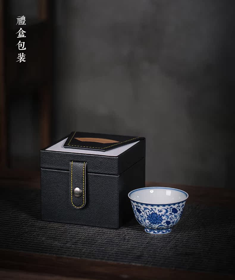 Jingdezhen firewood hand - made bound lotus flower blue and white porcelain ceramic kung fu tea tea tea master cup single cup cup