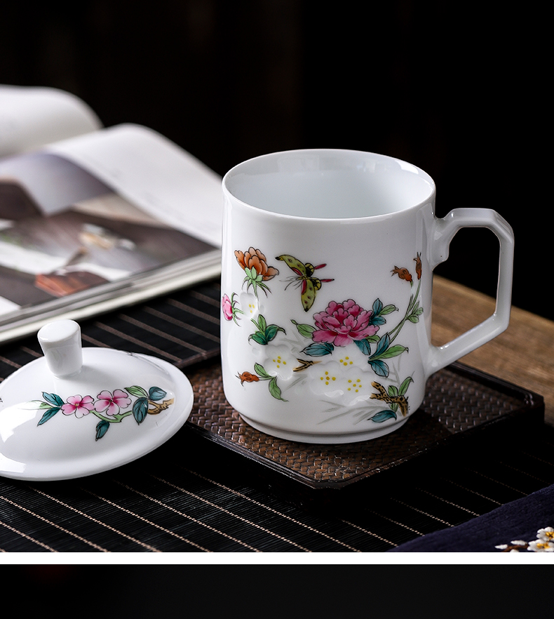 Jingdezhen ceramic hand - made pastel and exquisite tea cups with cover pure manual office home tea cups with cover