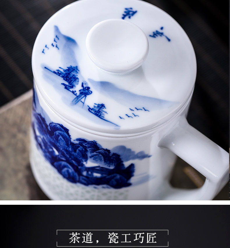 Jingdezhen porcelain linglong cup by hand with the filter tank high - capacity men home hand - made ceramic cups with cover