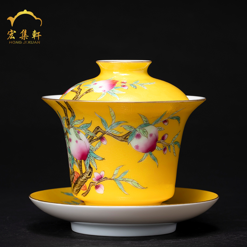 Jingdezhen tea powder enamel covered bowl bowl with a large steak nine peach all hand - made tea bowl to bowl