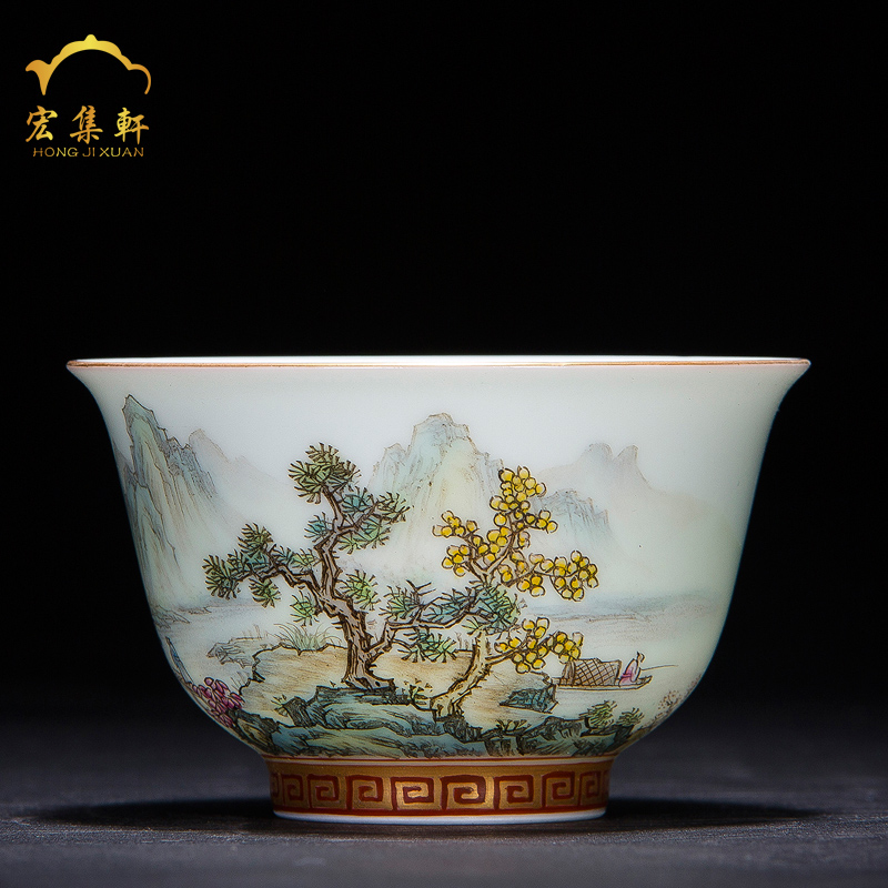 Kung fu tea cups of jingdezhen ceramic cup tea hand - made pastel landscape paint to use sample tea cup master cup single CPU