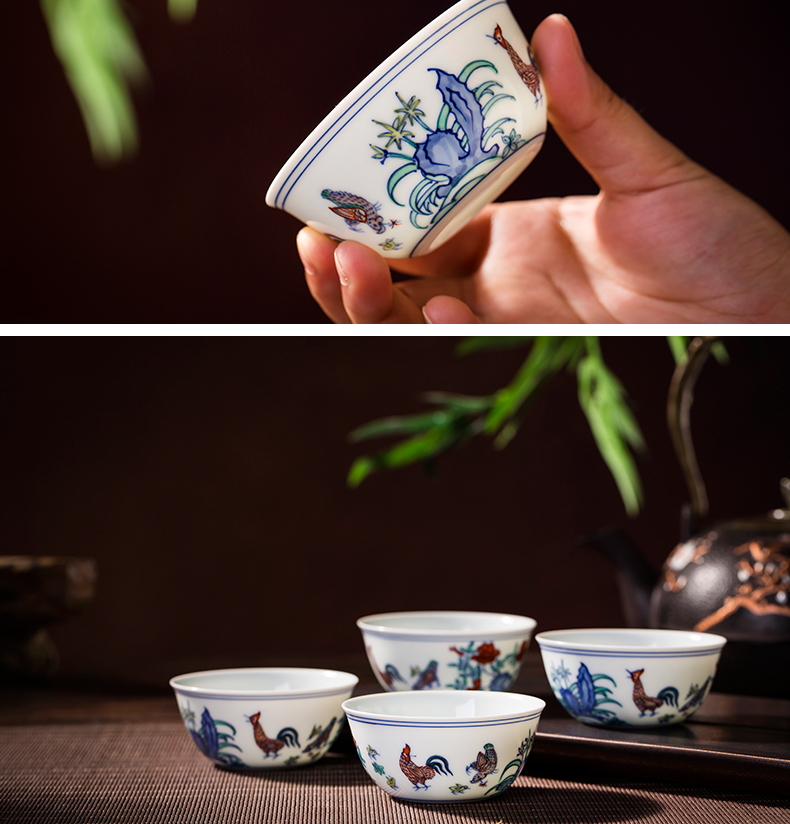 Chicken cylinder cup jingdezhen da Ming chenghua bucket color master cup single CPU hand - made ceramic cups kung fu tea sample tea cup