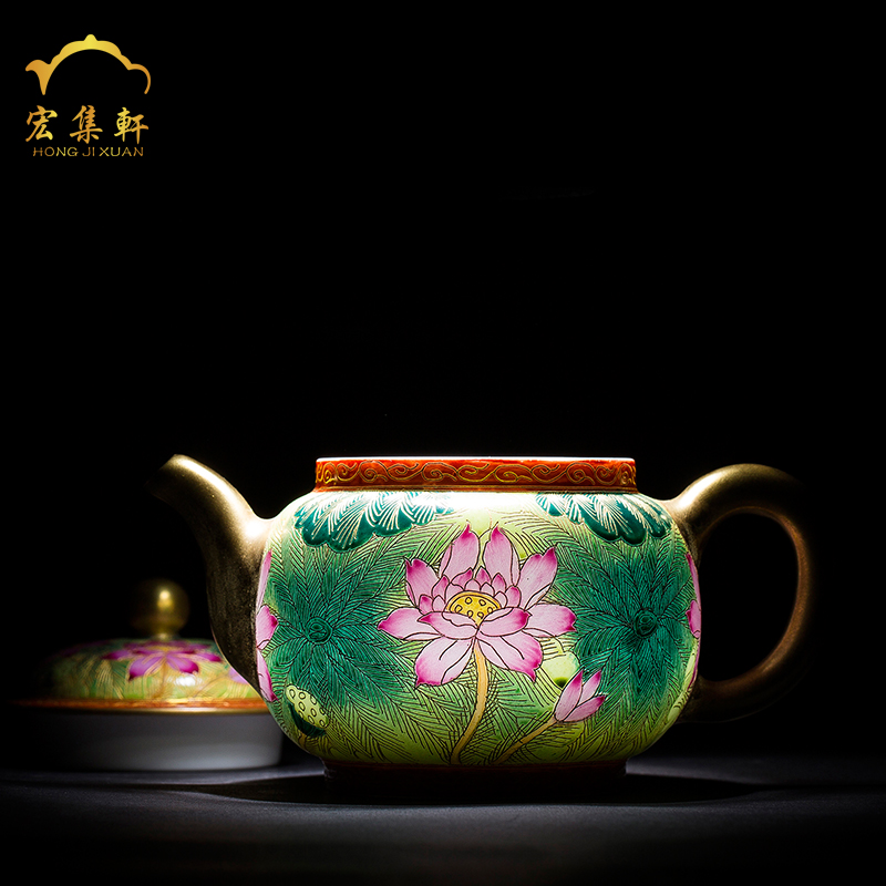 Jingdezhen ceramic teapot pure manual hand - made wire inlay enamel see colour of household kung fu tea set little teapot red green tea