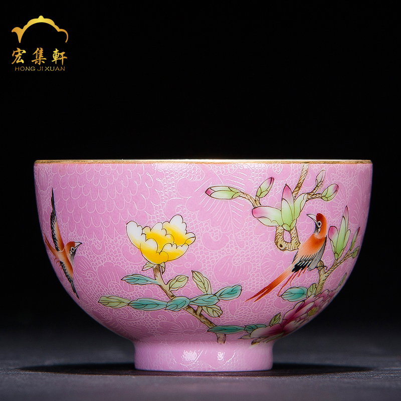 Master kung fu tea cup single cup pure manual powder enamel paint steak flower tea cup small teacup, sample tea cup porcelain cups