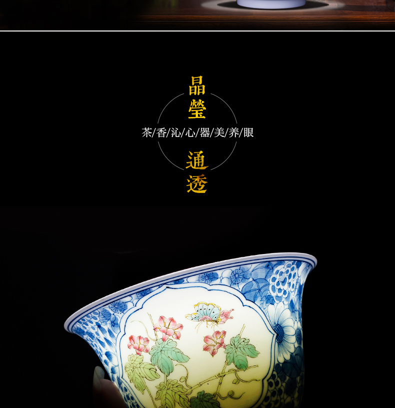 Jingdezhen tea worship to use ceramic hand - made of blue and white porcelain enamel tureen large cups ancient hand grasp pot of kung fu