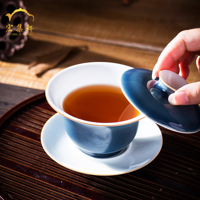 To use tureen large tea sets jingdezhen ceramic blue mercifully only three hand Bowl kung fu ji the qing offering a cup of tea cups