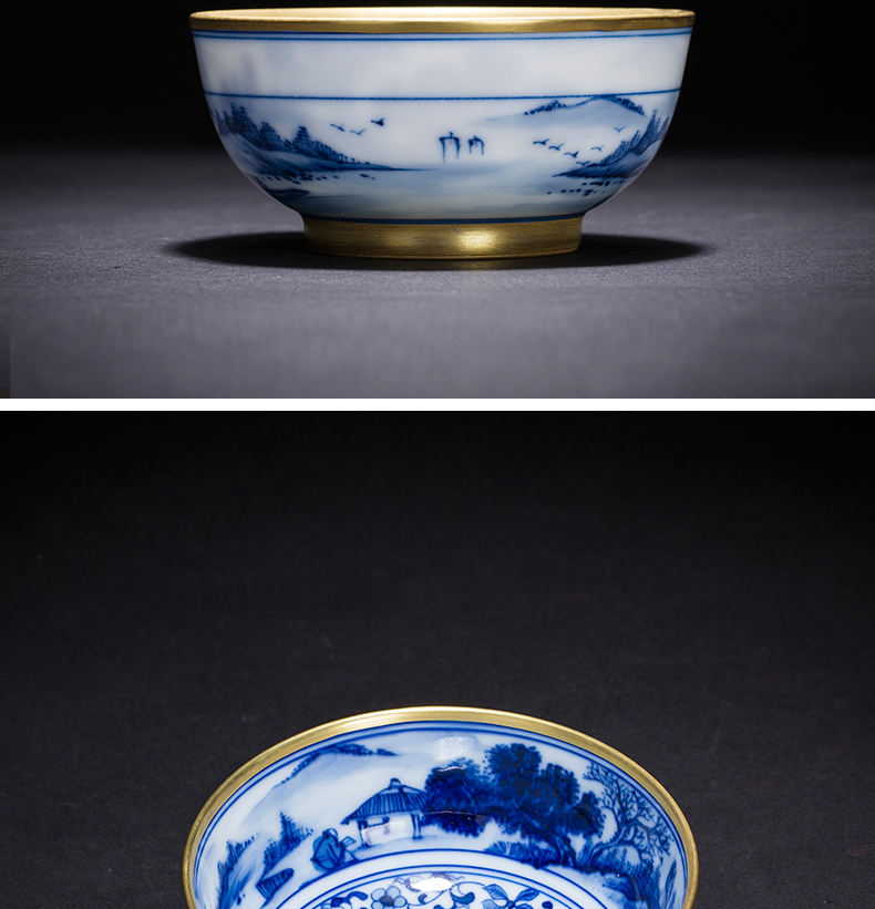 Kung fu jingdezhen ceramic bowl tea cups hand - made glass of blue and white porcelain teacup master cup single cup sample tea cup