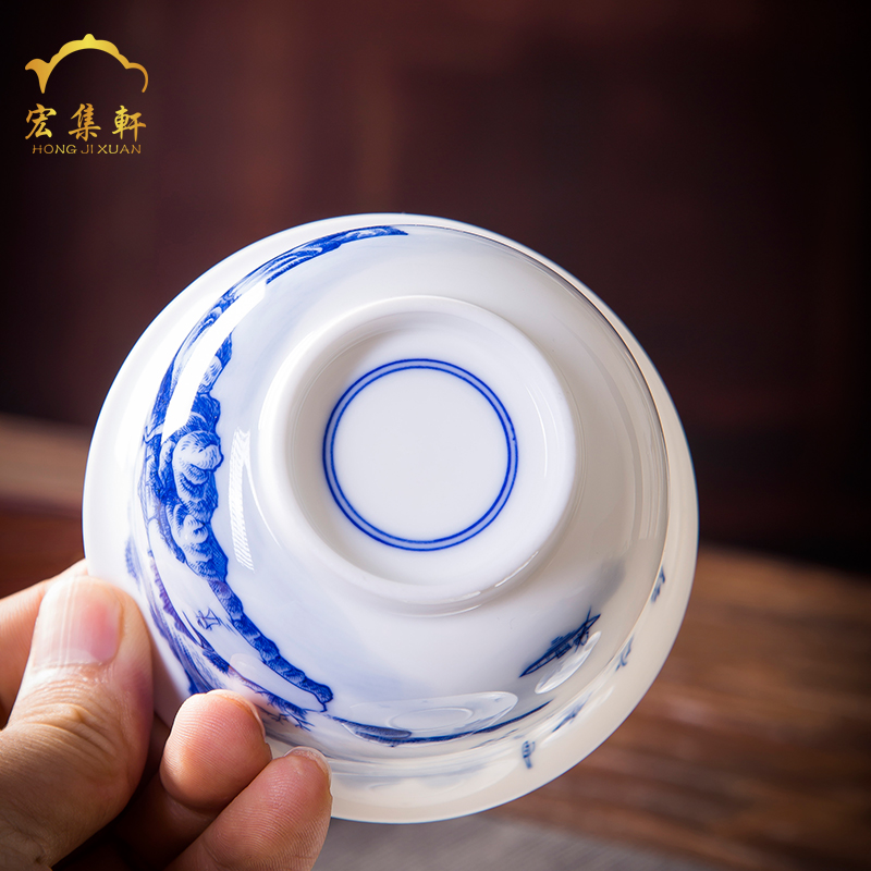 Jingdezhen ceramic tea set tea tureen teacups hand - made scenery of blue and white porcelain bowl only three cups of tubas pot