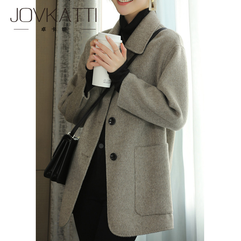 Small double-sided wool cashmere coat women's mid-length new high-end fashion temperament thin woolen coat winter