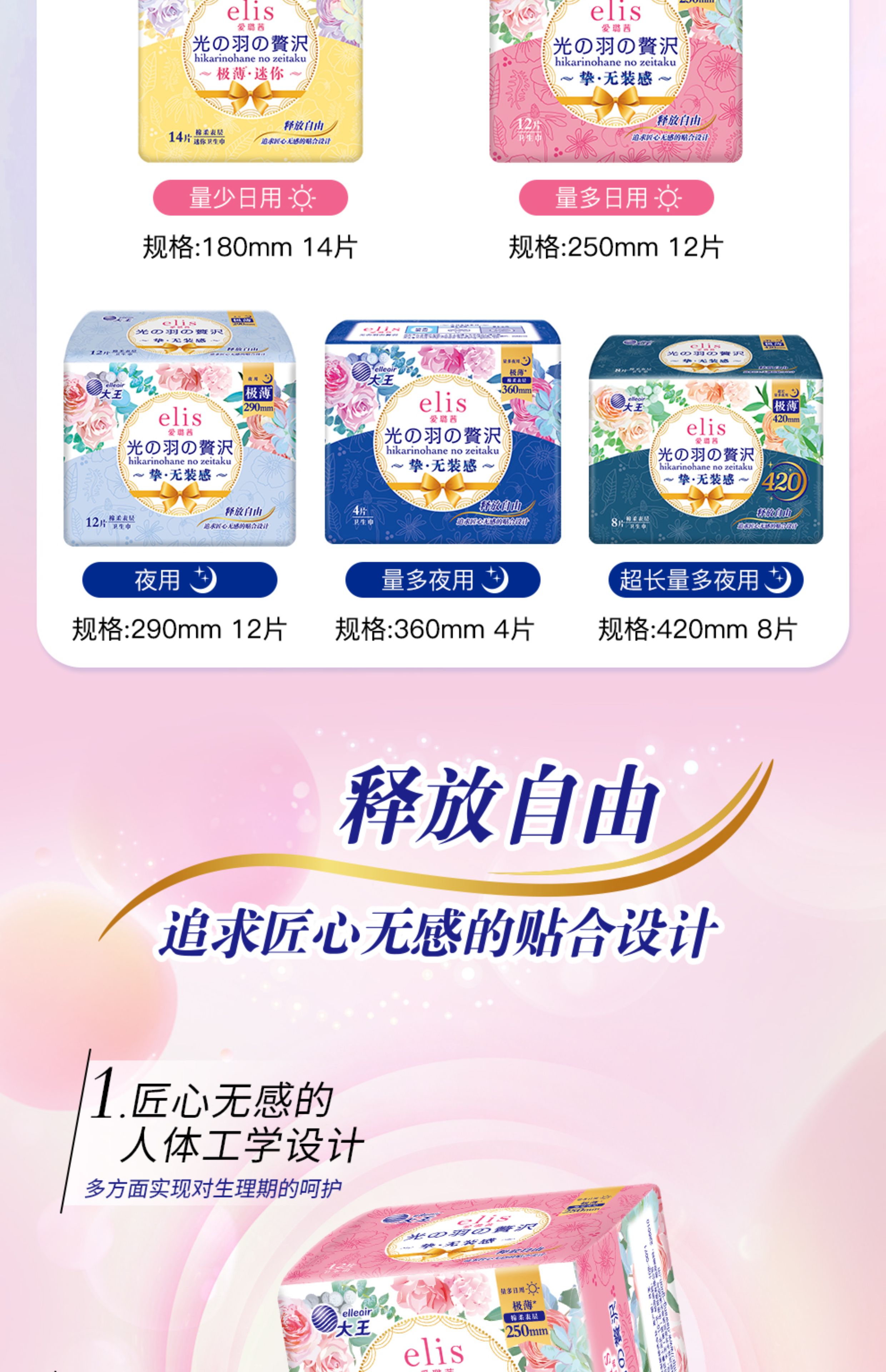 日本大王elis爱璐茜极薄光羽日用夜用安心裤卫生巾透气姨妈巾亲肤 — 9