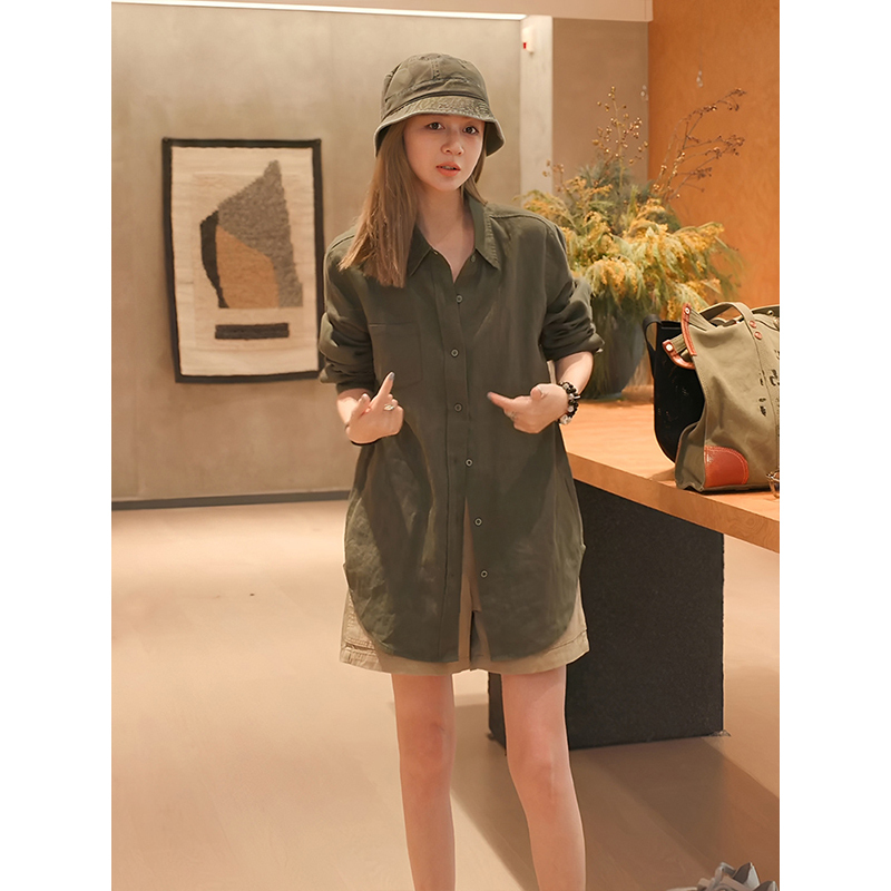 Ma Boss Mzx Retro Linen Polo Collar Shirt for Women 2026 New Style Lazy Loose Top Syc261675M