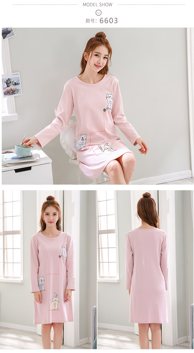 Áo dài tay mùa xuân và cotton dài tay nữ dài phần phiên bản Hàn Quốc XL học sinh có thể mặc đồ ngủ nữ phục vụ tại nhà mùa đông đồ mặc nhà cỡ lớn