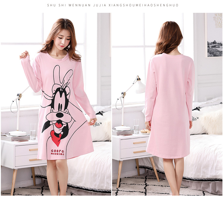 Áo ngủ mùa xuân và mùa thu cotton dài tay hoạt hình Cô gái nhỏ dễ thương gợi cảm váy dài đồ ngủ lỏng bên ngoài mặc dịch vụ nhà vay ngu lua cao cap