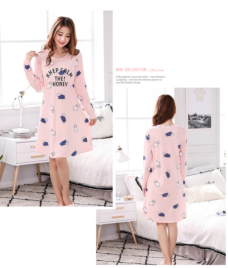 Áo ngủ mùa xuân và mùa thu cotton dài tay hoạt hình Cô gái nhỏ dễ thương gợi cảm váy dài đồ ngủ lỏng bên ngoài mặc dịch vụ nhà vay ngu lua cao cap