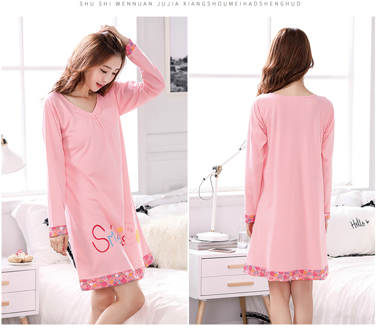 Áo ngủ mùa xuân và mùa thu cotton dài tay hoạt hình Cô gái nhỏ dễ thương gợi cảm váy dài đồ ngủ lỏng bên ngoài mặc dịch vụ nhà vay ngu lua cao cap