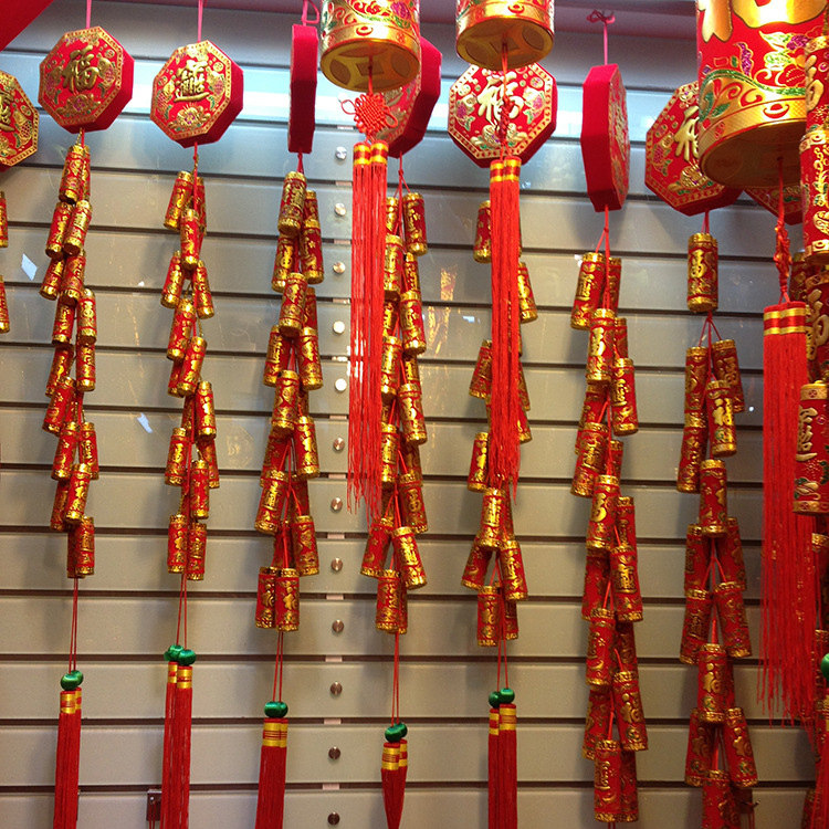 China Knot Cannon Bamboo Festival Decoration Firecrackers Pendant Flocking Hundreds Fu Environmental Protection Emulation Home Holiday New Year Hanging Accessories