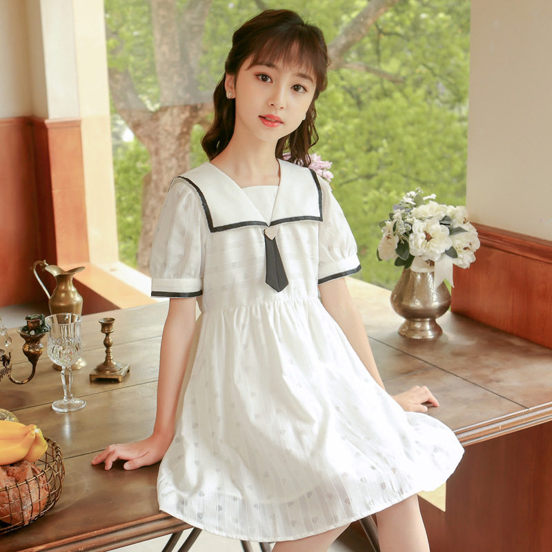 Girls dress summer dress little girl white western style princess skirt children's chiffon skirt big children's college style new style
