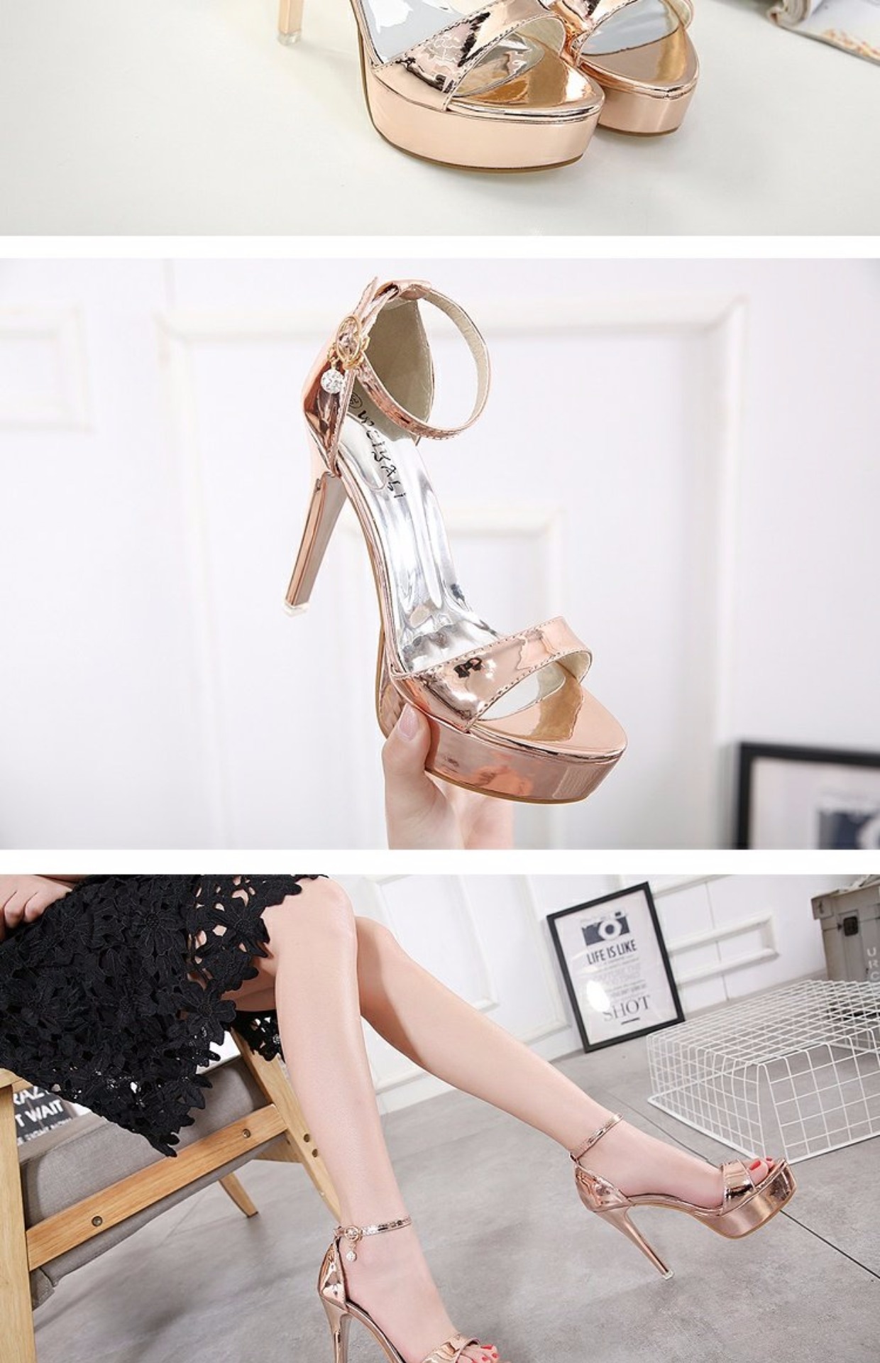 Phiên bản tiếng Hàn của mùa hè khóa từ mới với giày cao gót rhinestone gợi cảm sandal hở ngón nữ hộp đêm nữ cao gót 12cm dép havaianas đính đá