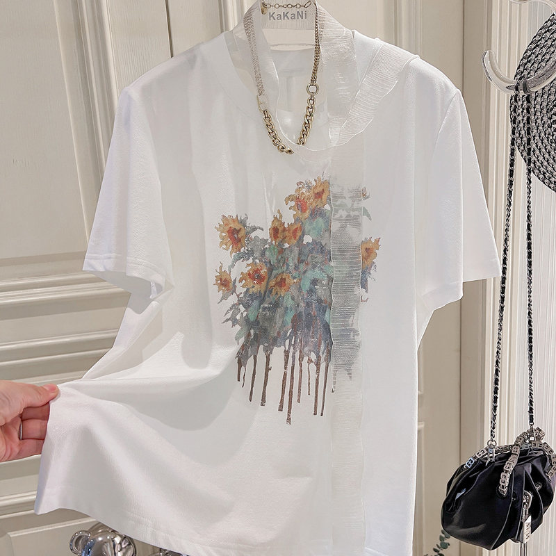 Boutique Fashionable and Stylish Youthful Age-Reducing Beautifully Printed Ribbon Short-Sleeve T-Shirt for Women 2026 Summer Model K3437 Boutique Fashionable and Stylish Youthful Age-Reducing Beautifully Printed Ribbon Short-Sleeve T-Shirt for Women 2026 Summer Model K3437
