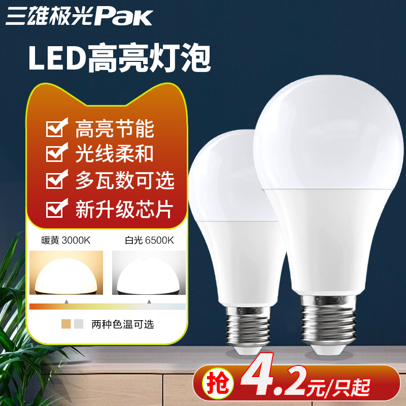 Three majestic extreme light LED bulb e27 screw mouth ball blister threaded mouth energy-saving lamp home lighting warm white e14 small light source
