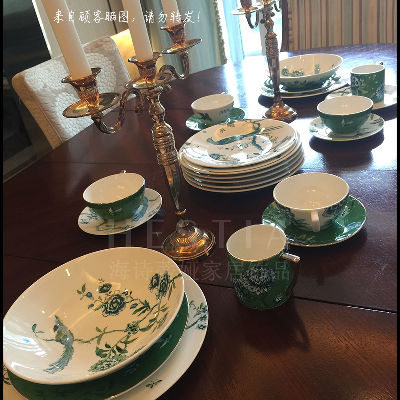 Britain Wedgwood China green 27 cm exhibition wind plate 22 cm + white fruit dou ipads porcelain plates compote