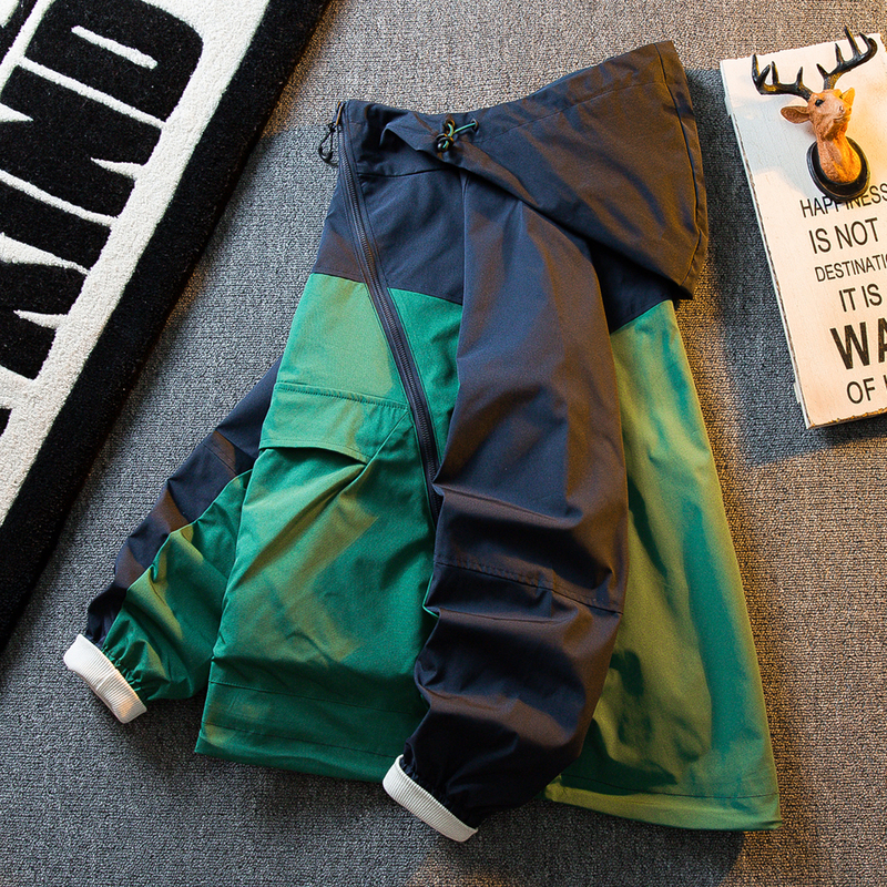 Hpcp Diagonal Zipper Color-Blocked Hooded Sports Jacket for Men, Spring and Autumn Outdoor Mountaineering Functional Softshell Jacket