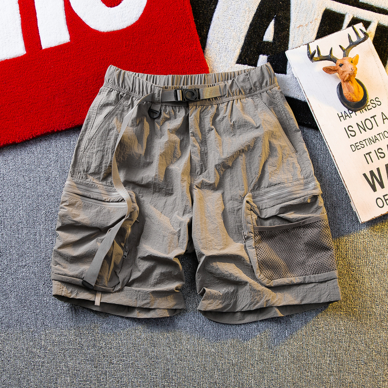 Hpcp Mountain-Style Sports Large Pocket Cargo Quick-Dry Shorts for Men, Summer Thin Trendy Functional Mid-Length Shorts, Five-Point Pants