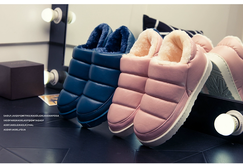 Dép cotton Pu nữ túi xách có đế dày nam mùa đông ấm đôi không thấm nước trong nhà giày chống trượt trong tháng