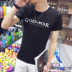 Mùa hè Hàn Quốc in nam ngắn tay T-shirt cổ tròn nửa tay t-shirt trắng t 桖 Slim quần áo xu hướng Áo phông ngắn