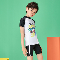 Sanqi 2021 new childrens swimsuit boy short sleeve split swimming shorts quick-dry Middle School training outfit