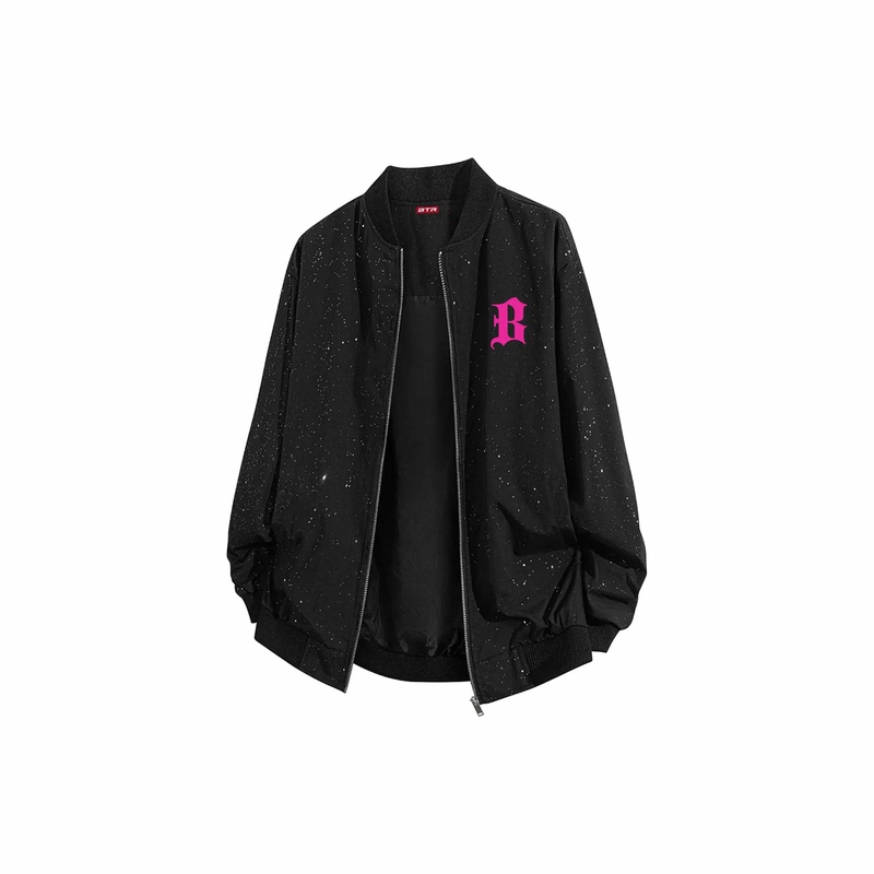 Btr Casual Sports Versatile Printed Design Starry Sky Gothic Letter Baseball Collar Bomber Jacket