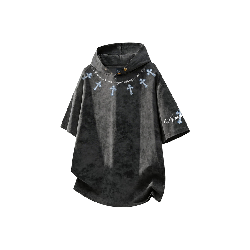 Loox Gz American Retro High Street Gradient Cross Print Gender-Neutral Personalized Hooded Short-Sleeve T-Shirt