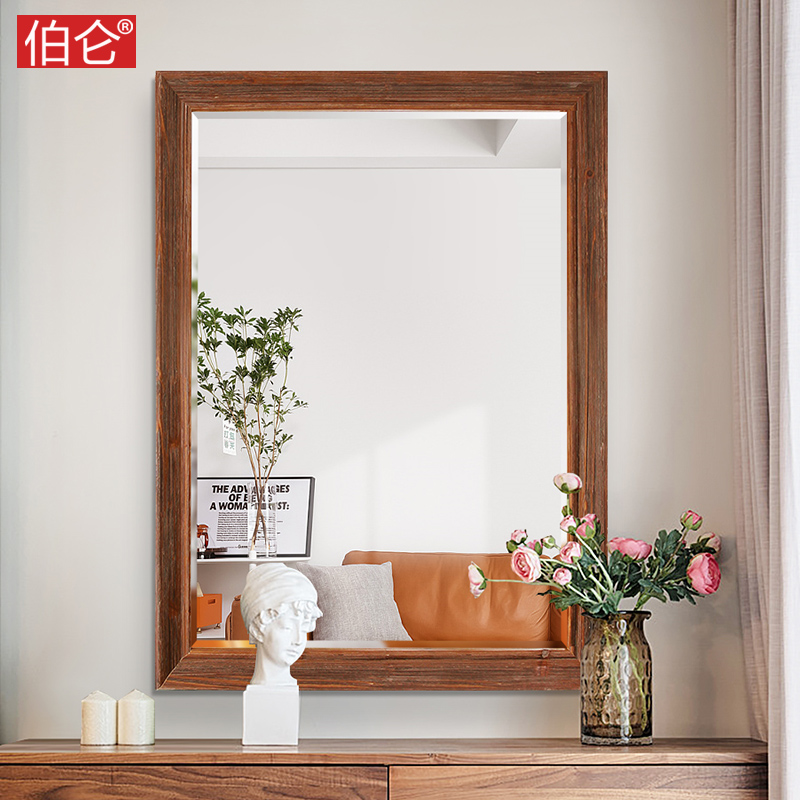Burlon Solid Wood Makeup Room Mirror Bathroom Mirror Nordic Industrial Wind Toilet Mirror Wall Hanging Makeup Mirror
