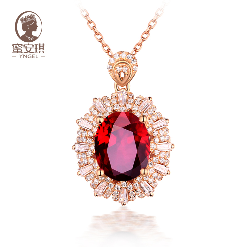 Yngel 1-Carat Natural Unburnished Ruby Pendant 18K Colored Gemstone Set with Diamonds Women's Necklace