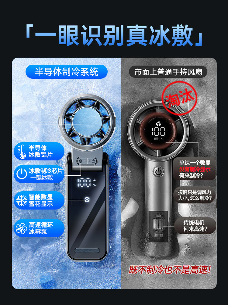 Turbo Ice Feel]2025 New Handheld Mini Fan Cooling High-Speed Cold Air Small Air Conditioner Bladeless Portable USB Mini Student Class Portable Rechargeable Silent Electric Fan Cooling Device