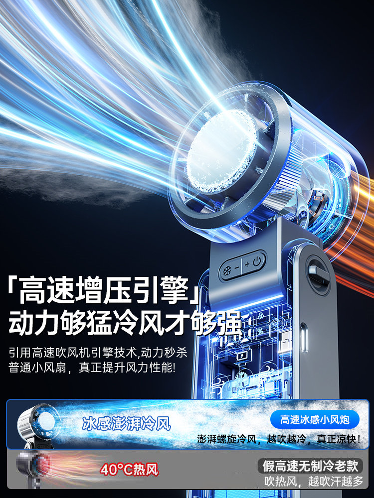 Turbo Ice Feel]2025 New Handheld Mini Fan Cooling High-Speed Cold Air Small Air Conditioner Bladeless Portable USB Mini Student Class Portable Rechargeable Silent Electric Fan Cooling Device